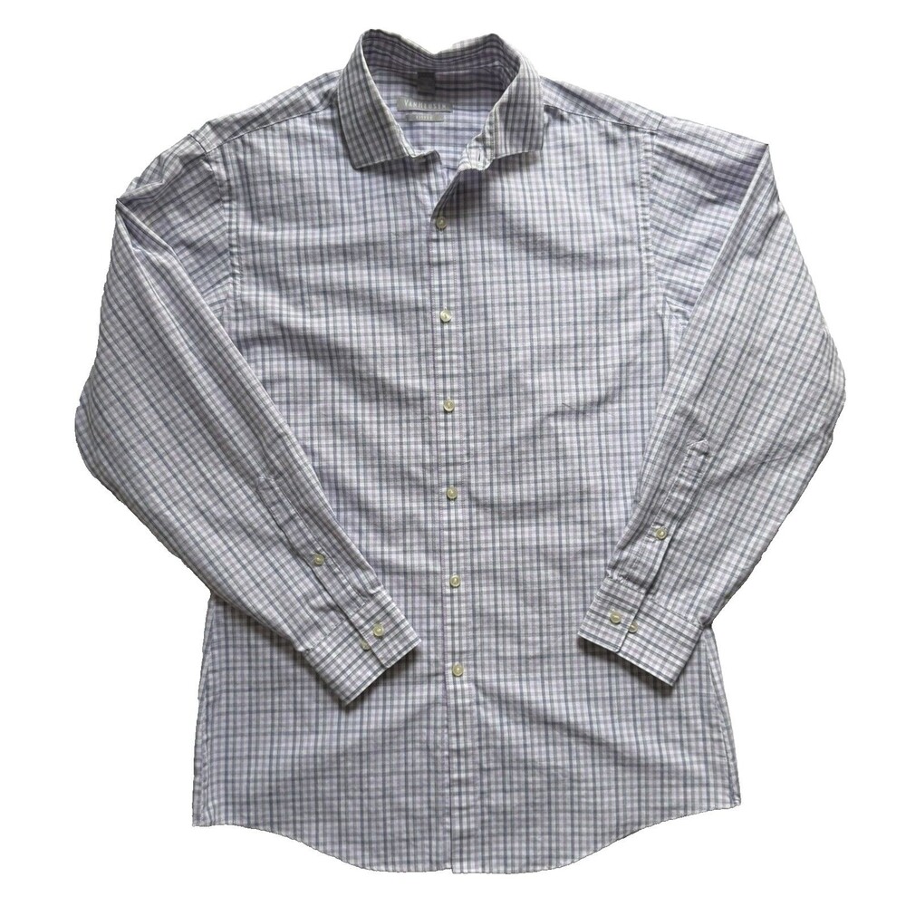 Van Heusen Fitted Wrinkle Free Dress Shirt Mens 15 32/33 Plaid Check Button Down